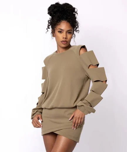 2025 Model Sexy Open-front Women's Two-piece Set - Solid Color One-piece Clothing with Long-sleeved Top + Skirt Set Together