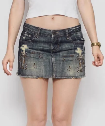 American Street Style Distressed Washed Denim Skirt Sexy Regular Waist Bodycon Skirt New Short Summer Y2K Cargo