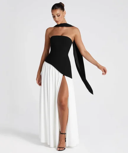 Summer Prom New Sexy Backless Strapless Gown Sleeveless Tight Evening Long Fitted Wedding Dresses With Front Slit for Women