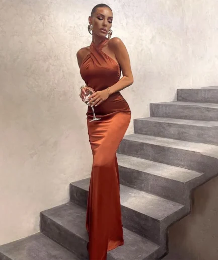 RedPeony Women 2025 Summer Sexy Halter Backless Sleeveless Dress Elegant Party Club Evening Streetwear Bodycon Women Maxi Dress