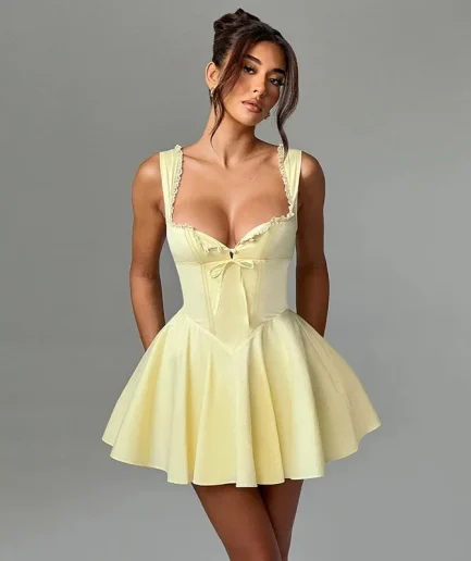 RedPeony Vintage Dresses Women Trendy High Waist SleevelessV-neck Skirt Lace up Slim Fit Party Dress Sexy Mini Dress for Women