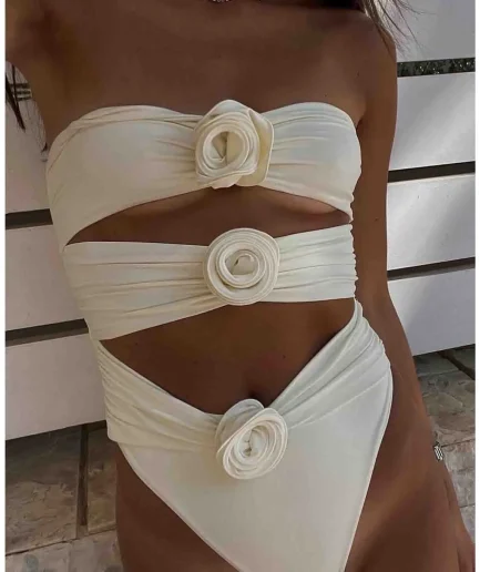 RedPeony Luxury Suit Beachwear 2025 Sexy Push up One Piece 3D Flower High Waist Bikini Women Swimwear Solid Swimsuit