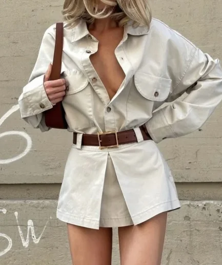 Autumn Vintage Solid Turn-down Collar Mini Dresses Long Sleeved Button Fitted Dress Casual Commute Streetwear Women Shirt Dress