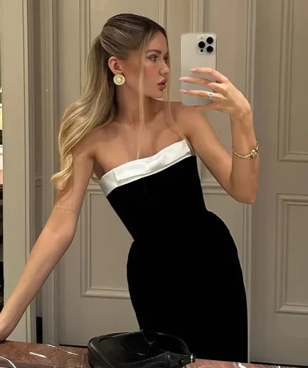 Women Patchwork Sleeveless High Waist Bodycon Split Long Dress Off-shoulder Strapless Backless Sexy Maxi Dress