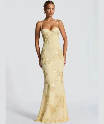 Lady Elegant Chic Party Robe Sleeveless Off Shoulder Floor Length Backless Maxi Dress Women Flower Printed Sling Long Dresses