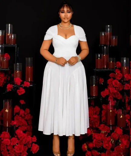 Women Summer Solid Color Square Collar Casual Plus Size Dress Strapless Slim Fitting Classy Elegant Daily Party Women Mid Dress