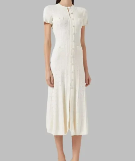 2025 Women's Elegant Slim Fitted Long Dress Short Sleeve Knitted Crepe Casual Style Length Natural for Spring