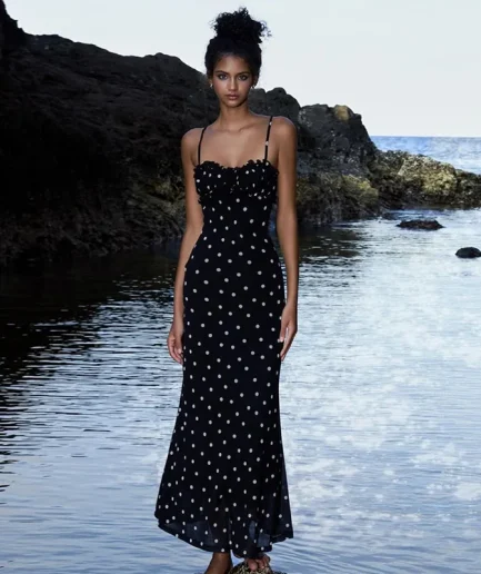 RedPeony  Summer Trend Slash Neck Dress Women Polka Dots Print Spaghetti Strap Skinny Elegant Clubwear Bodycon Women Maxi Dress