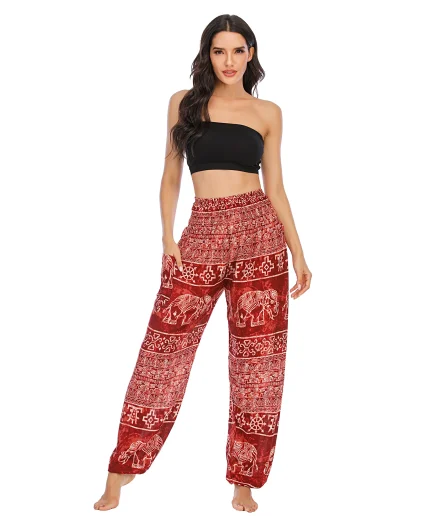 Women Yoga Boho Clothes Bohemian Beach Trousers Dancing Harem Pants With Pockets Summer Casual Digital Printing Woven Breathable