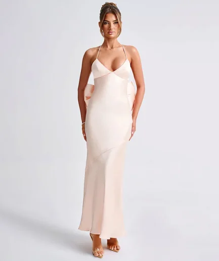 RedPeony Women New Sexy Backless Draped V-Neck Sleeveless Crossbelt Big Bow Elegant Mermaid Bodycon Women Evening Maxi Dress