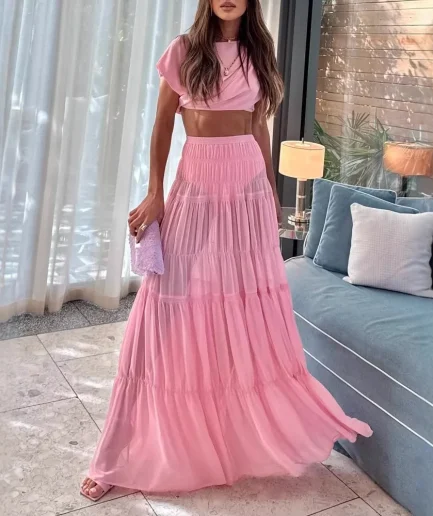 Summer Female Outfits Solid Beach Oblique Shoulder Long Skirt Strapless Crop Top Long Skirt Suit Women Two Piece Set Dress