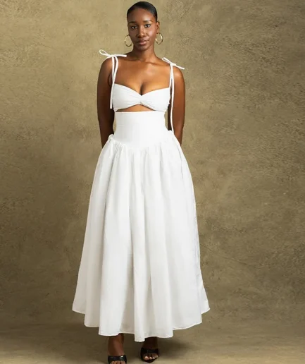 2025 Women's Summer Fashion Solid Color Dress Strap Off Shoulder Sleeveless Large Hem Wedding Party Club Women Long Dress