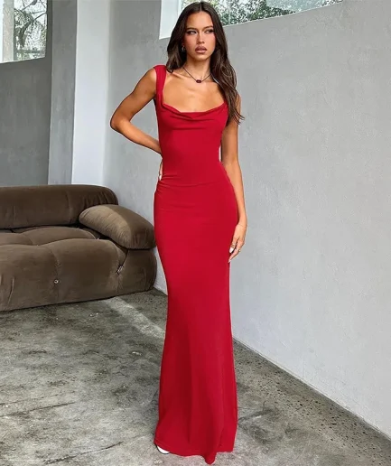 RedPeony Bow Lace up Sleeveless Sexy Backless Slim Bodycon Evening Party Elegant Women Mermaid Long Maxi Dress