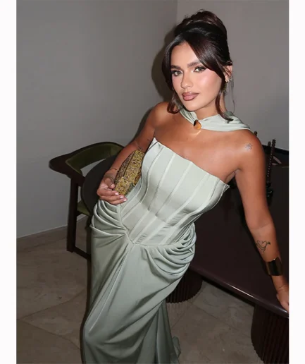 2025 Summer Lady Robes Women Scarf Satin Sleeveless Backless Evening A-line Dresses Elegant Pleated Party Long Dress