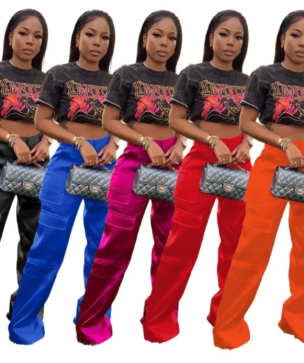 Long Trousers High Waisted Casual Pockets Pantalones Loose Fit Wide Leg Cargo Street Wear Pants for Women