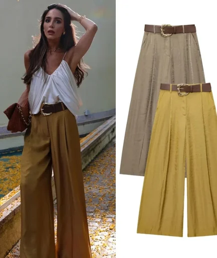 Versatile Female Loose Pants Pocket Wide Leg Pants Spring Summer Simple Women's Pants HipSeam Women Satin Trousers