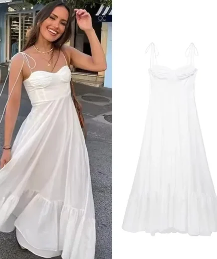 RedPeony Woman Fashion Sleeveless Backless Summer Sexy Holiday Party Dresses Women Ruffle Slip Corset Dress White Long Dresses