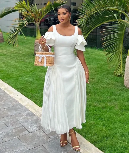 RedPeony Women Summer Elegant Pleated Ruffle Hem Sexy Dress Ladies Off Shoulder Evening Party Club Long Slim Women Maxi Dress