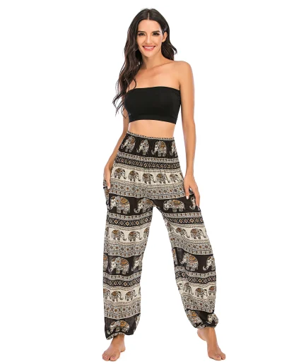 Ladies Plus Size Yoga Elephant Long Sport Rayon Bohemian Boho Hippie Trousers Casual Jogger Harem Pants for Women