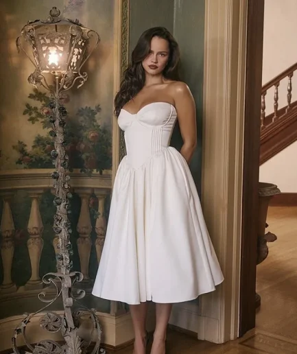 2025 Women Classic Elegant Concise Draped Strapless A-line Sexy Off-shoulder Party Wedding Women Big Skirt Hem Midi Dress