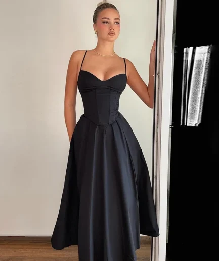 RedPeony Women 2025 Summer New Fashion Sexy V-Neck Tank Long Dress Spaghetti Strap Black Backless Women Formal Party Club Dress