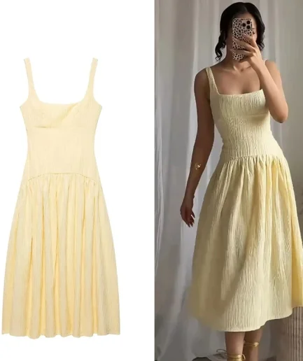 Straps Beach Female Dress Woman Elegant Party Long Women Casual Women's Summer Dress Pleated Slip Midi Dress