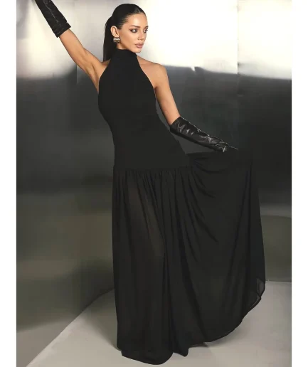 Sexy Chic Women Dress Solid Spliced Halter Backless Long Vestidos New Fashion 2025 Summer Vacation Party Club Women Dress