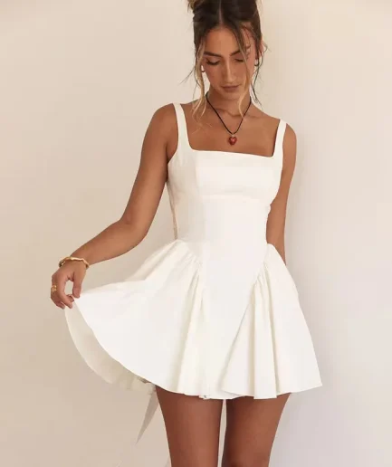 RedPeony Women New White Sweet Streetwear Backless Halter Strap Bowknot A-line Dresses Chic Sweet Party Women Mini Dress