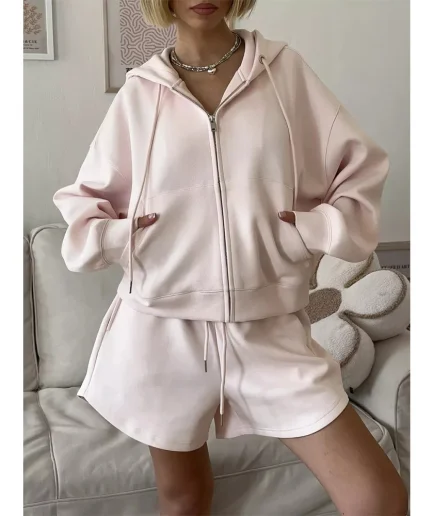 Casual Tracksuit with Shorts Cotton Oversize Pink Top and Shorts Set Two-piece Spring Women's Summer Suit