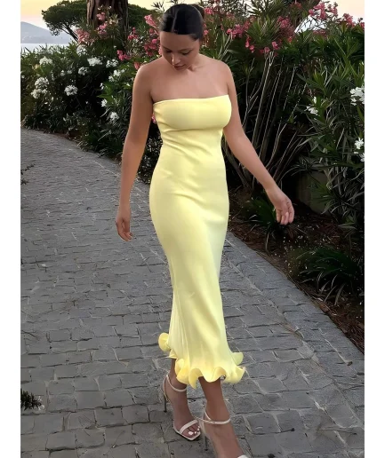 Elegant Female Party Clothes Sleeveless Women Fungus Contrast Color Slim Sweater Dress Autumn New Knitted Midi Dress