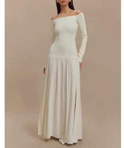 RedPeony 2025 Women's Elegant Off-the-shoulder Pleated Streetwear Sexy Patchwork Long High Split Party Evening Women Maxi Dress