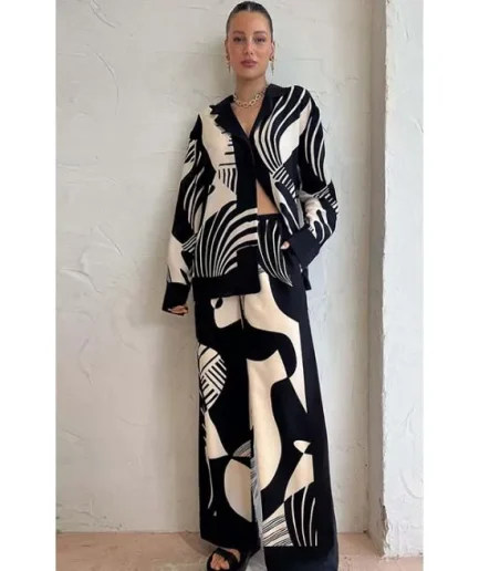 RedPeony 2025 Fashion Lady High Streetwear Chic Lapel Long Sleeved Top Loose Straight Leg Pants Suit Women Two-piece Set