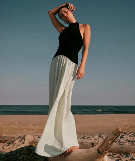 RedPeony  Spring New Women's Fashion Wide Truffle Back Splicing Pleated Style Slimming Women Floor Dragging Dress