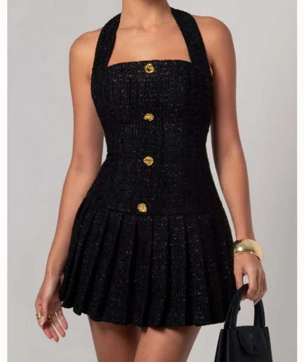 Streetwear Evening Short Dresses Vestido Women Elegant Birthday Party Dress Sexy Halter Backless Pleated Skirt Mini Summer Dress