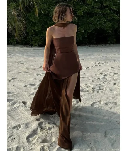 Women's Bodycon Dress Elegant Mesh Backless Patchwork Slim Fashion Party Dress Gown Summer Female With Ribbon Long Dress