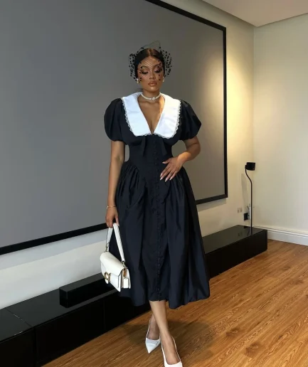 2025 Summer Elegant Fashion A-Line Bubble Sleeve Sexy Party Cross Border Long Waist Women Dress