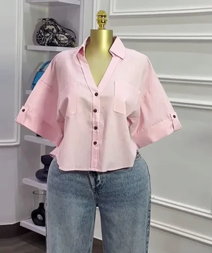 Summer Top Fashion Tops Temperament Shirt Lapel Wide Short Sleeve Simple Casual Shirts for Women's Clothing